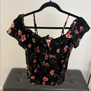 Floral Off-Shoulder Top - Black and Red